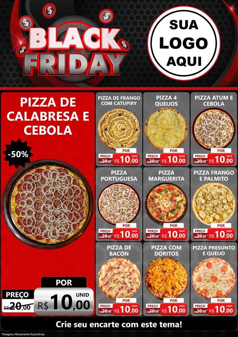 Modelo de Encarte para Encarte A4 Vertical com o tema Black Friday para Pizzaria