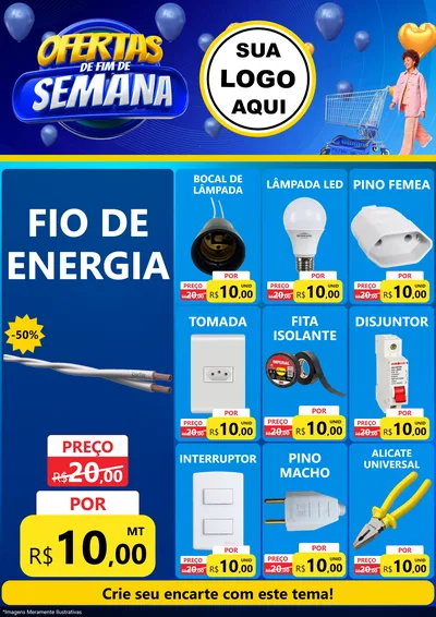 Modelo de Encarte para Encarte A4 Vertical com o tema Ofertas de Fim de Semana para Materiais Elétricos