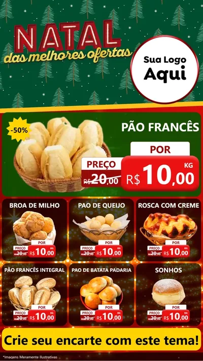 Modelo de Rede Social para Stories com o tema Natal das Melhores Ofertas para Padaria