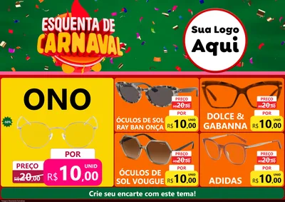 Modelo de Encarte para Encarte A4 Horizontal com o tema Esquenta de Carnaval para Óticas