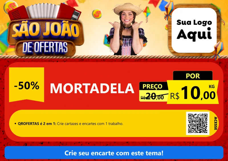 Modelo de Cartaz para Cartaz A4 Horizontal com o tema São João de Ofertas para Frios e Laticínios