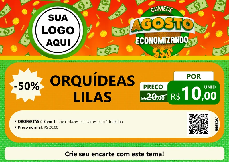 Modelo de Cartaz para Cartaz A4 Horizontal com o tema Comece Agosto Economizando para Floricultura e jardim
