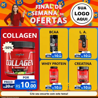 Modelo de Rede Social para Feed Facebook com o tema Final de Semana de Ofertas para Suplementos alimentares