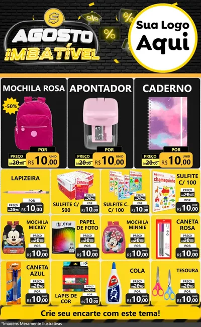 Modelo de Encarte para Encarte Grande com o tema Agosto Imbatível para Papelaria