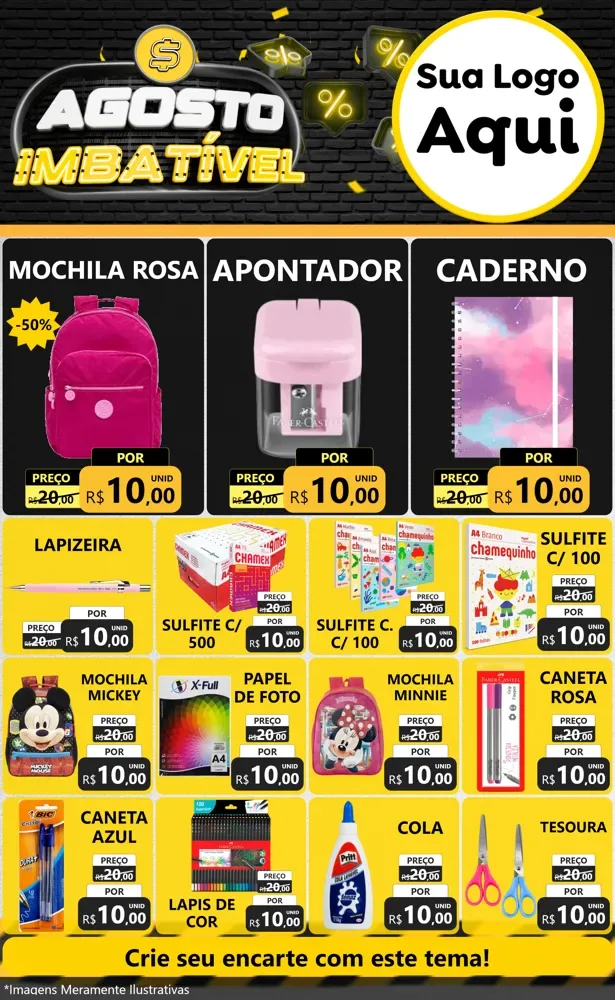 Modelo de Encarte para Encarte Grande com o tema Agosto Imbatível para Papelaria