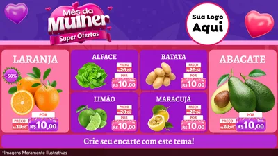 Modelo de TV para TV Horizontal com o tema Mês da Mulher - Super Ofertas para Hortifrúti