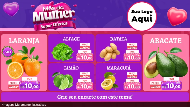 Modelo de TV para TV Horizontal com o tema Mês da Mulher - Super Ofertas para Hortifrúti