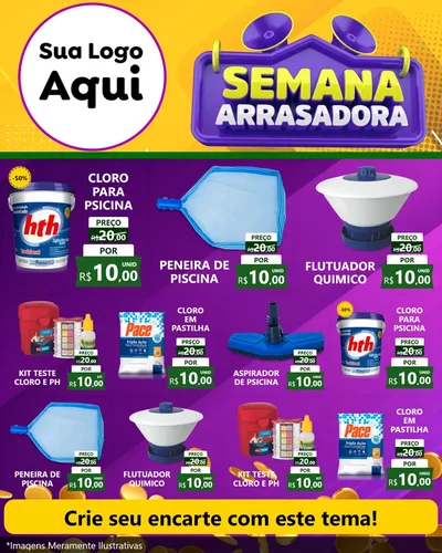 Modelo de Rede Social para Feed Instagram com o tema Semana Arrasadora para Produtos para Piscina