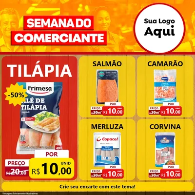 Modelo de Rede Social para Feed Facebook com o tema Semana do Comerciante para Peixaria