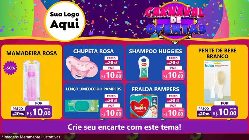 Modelo de TV para TV Horizontal com o tema Carnaval de Ofertas para Bebês