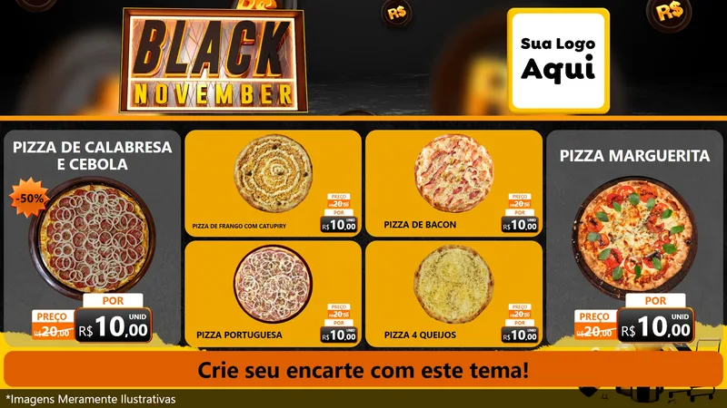 Modelo de TV para TV Horizontal com o tema Black November para Pizzaria