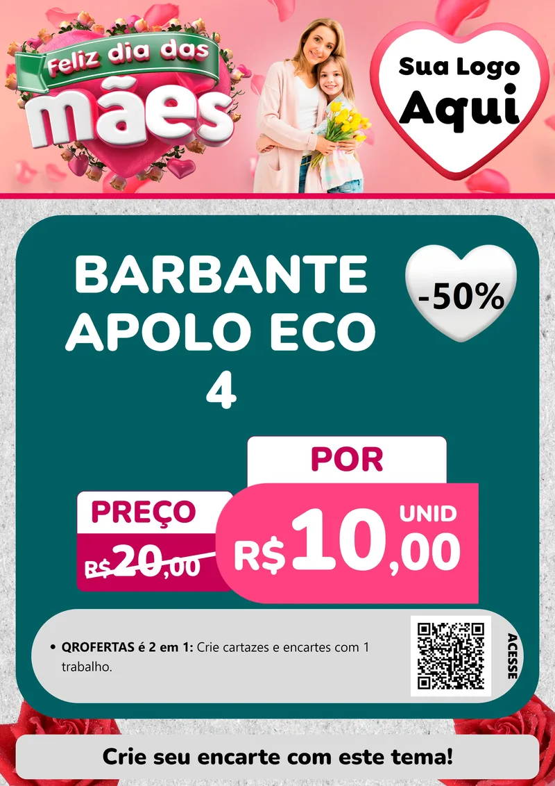 Modelo de Cartaz para Cartaz A4 Vertical com o tema Feliz Dia das Mães para Armarinho e Aviamentos