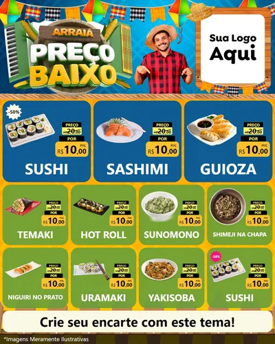 Modelo de Rede Social para Feed Instagram com o tema Arraiá de Preço Baixo - Junina para Comida japonesa