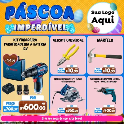 Modelo de Rede Social para Feed Facebook com o tema Páscoa Imperdível para Maquinas e Ferramentas