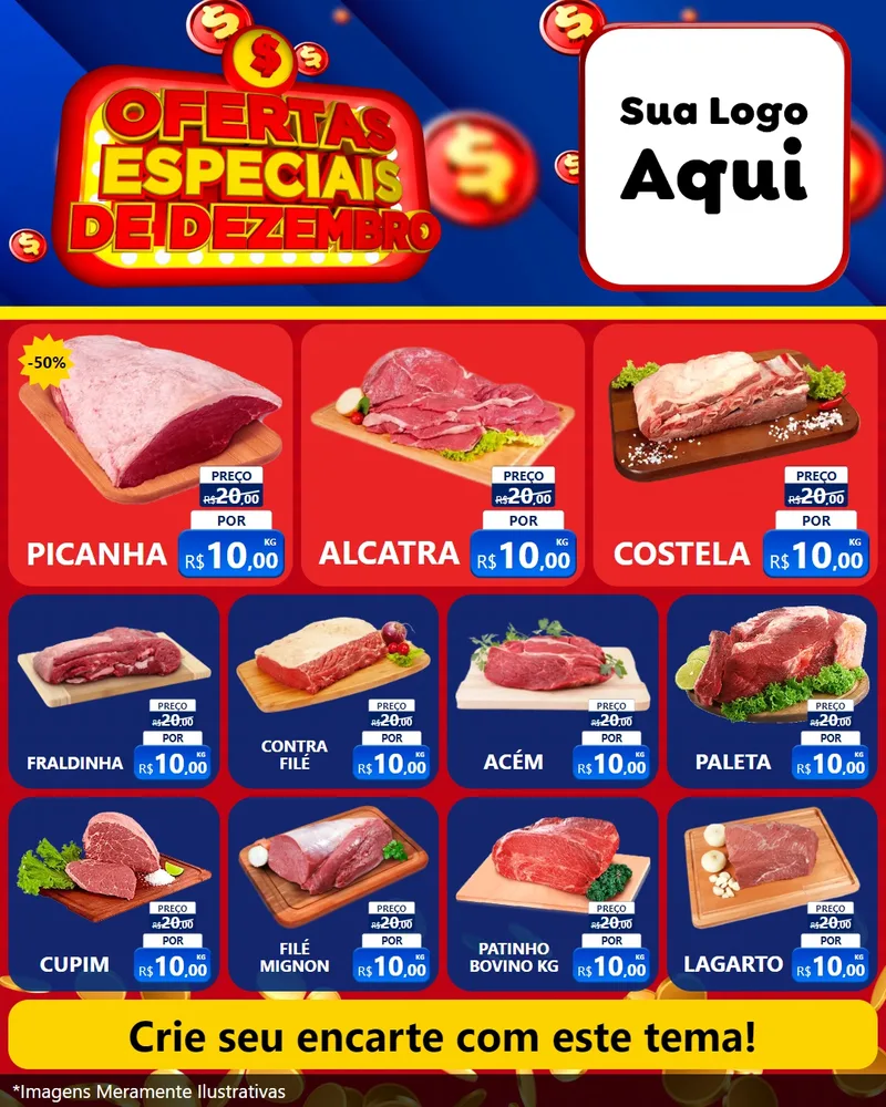 Modelo de Rede Social para Feed Instagram com o tema Ofertas Especiais de Dezembro para Açougue