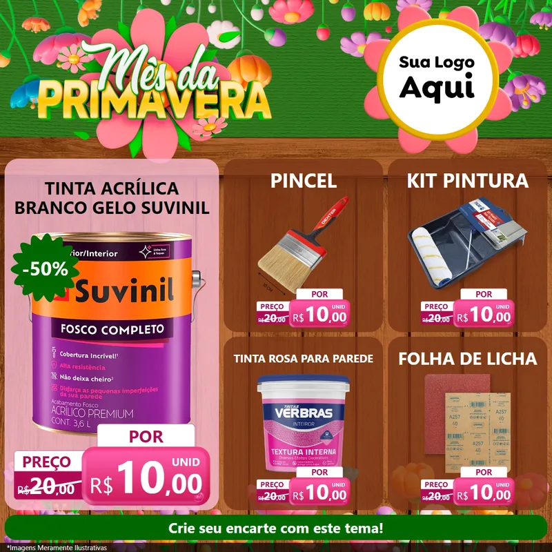 Modelo de Rede Social para Feed Facebook com o tema Mês da Primavera para Tintas e Ferramentas