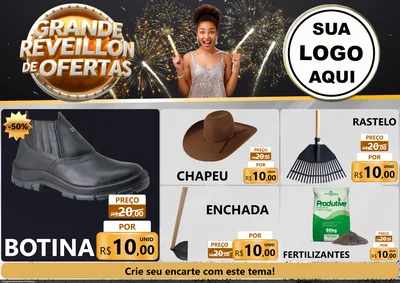 Modelo de Encarte para Encarte A4 Horizontal com o tema Grande Réveillon de Ofertas para Agropecuária