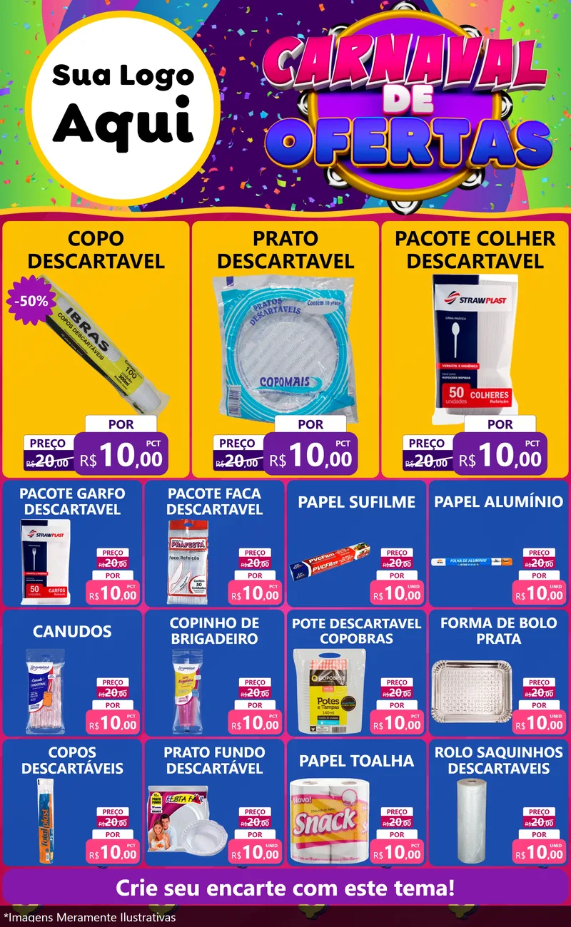 Modelo de Encarte para Encarte Grande com o tema Carnaval de Ofertas para Embalagens