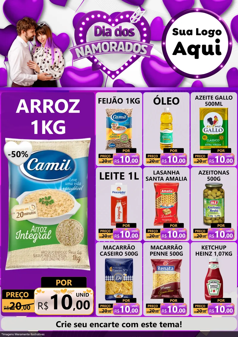 Modelo de Encarte para Encarte A4 Vertical com o tema Dia dos Namorados para Supermercado