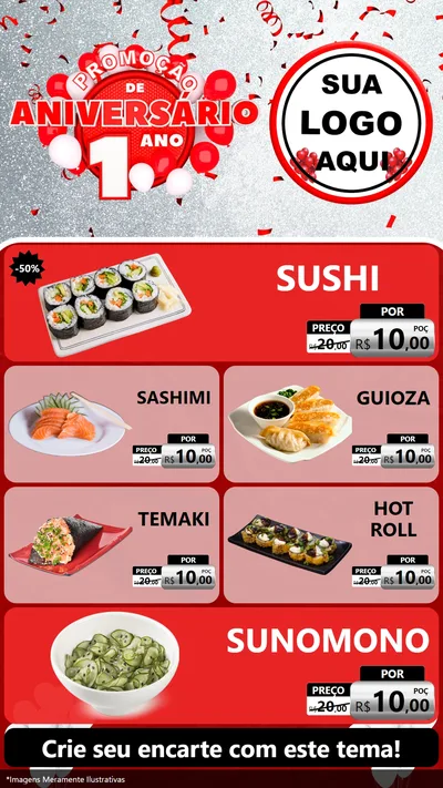 Modelo de TV para TV Vertical com o tema Promoção de Aniversário - 1 Ano para Comida japonesa