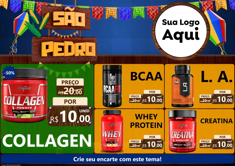Modelo de Encarte para Encarte A4 Horizontal com o tema São Pedro para Suplementos alimentares