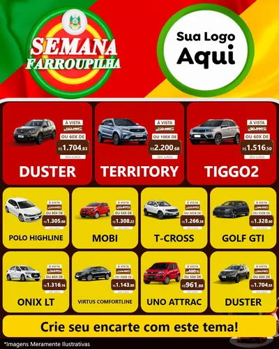 Modelo de Rede Social para Feed Instagram com o tema Semana Farroupilha para Concessionaria de Carros