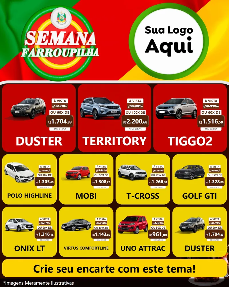 Modelo de Rede Social para Feed Instagram com o tema Semana Farroupilha para Concessionaria de Carros