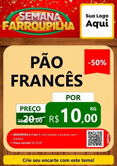 Modelo de Cartaz para Cartaz A4 Vertical com o tema Semana Farroupilha para Padaria