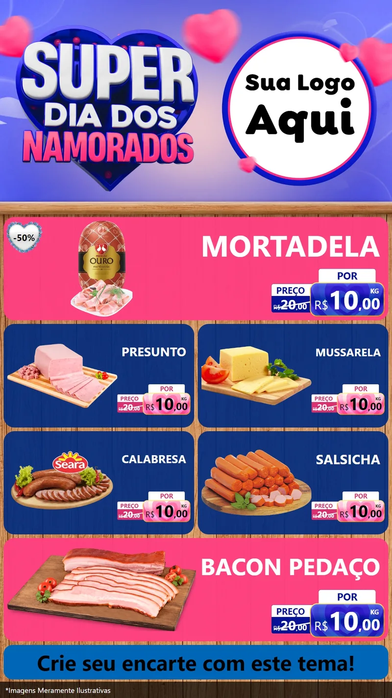 Modelo de TV para TV Vertical com o tema Super Dia dos Namorados para Frios e Laticínios