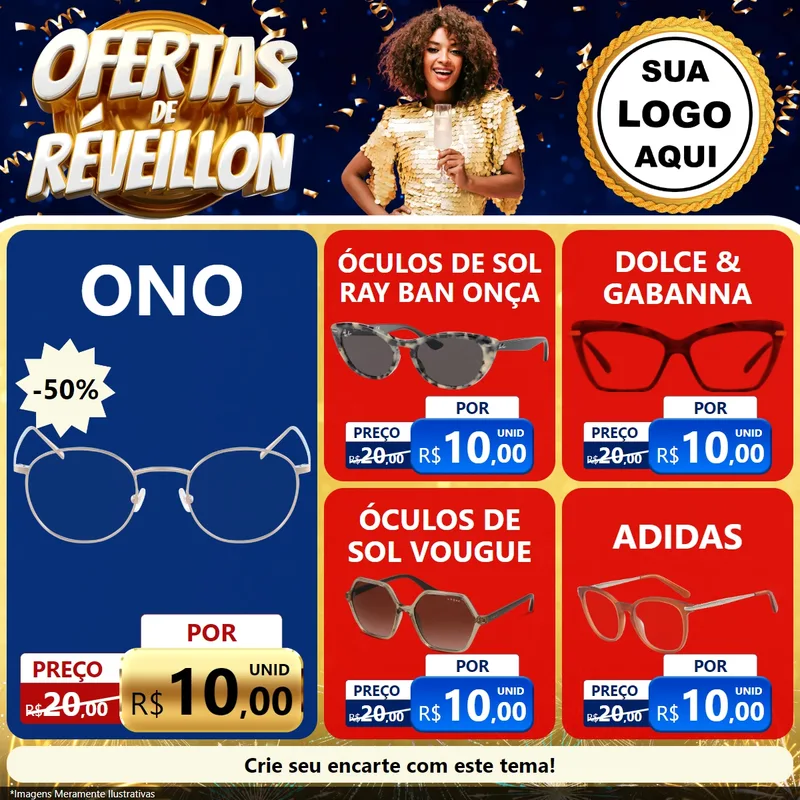 Modelo de Rede Social para Feed Facebook com o tema Ofertas de Réveillon para Óticas