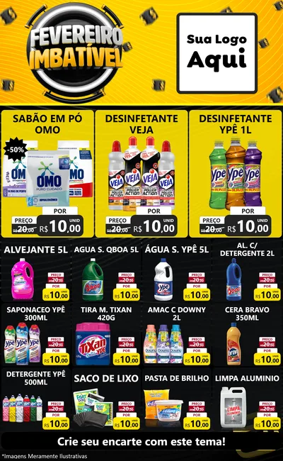 Modelo de Encarte para Encarte Grande com o tema Fevereiro Imbatível para Produtos de Limpeza