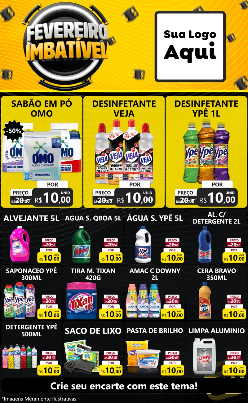 Modelo de Encarte para Encarte Grande com o tema Fevereiro Imbatível para Produtos de Limpeza