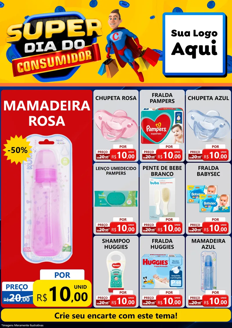 Modelo de Encarte para Encarte A4 Vertical com o tema Super Dia do Consumidor para Bebês