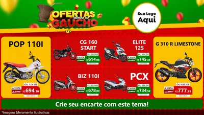 Modelo de TV para TV Horizontal com o tema Ofertas Semana Do Gaúcho para Concessionaria de Motos