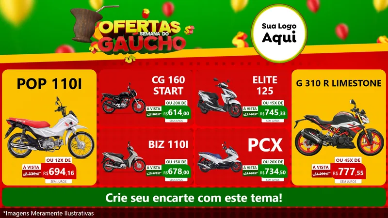 Modelo de TV para TV Horizontal com o tema Ofertas Semana Do Gaúcho para Concessionaria de Motos