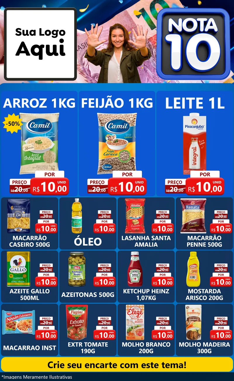 Modelo de Encarte para Encarte Grande com o tema Nota 10 para Supermercado