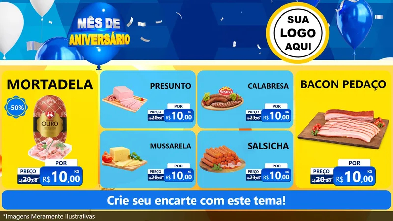 Modelo de TV para TV Horizontal com o tema Mês de Aniversário para Frios e Laticínios