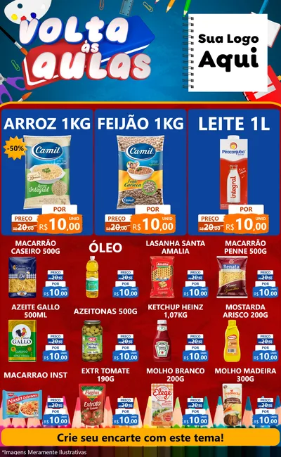 Modelo de Encarte para Encarte Grande com o tema Volta Às Aulas para Supermercado
