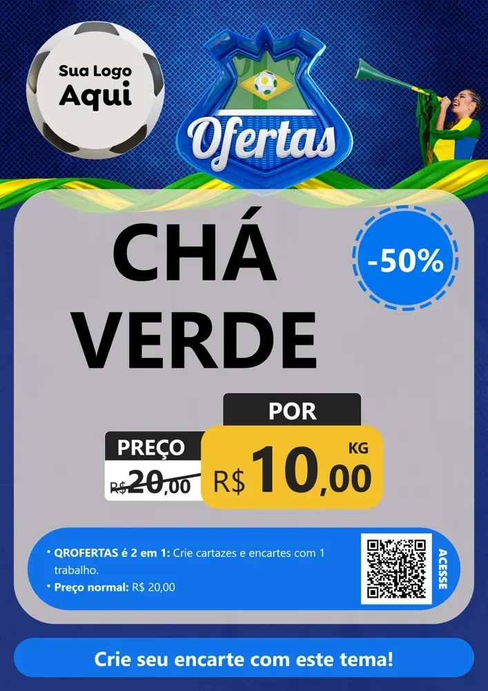 Modelo de Cartaz para Cartaz A4 Vertical com o tema Ofertas (Futebol) para Produtos Naturais