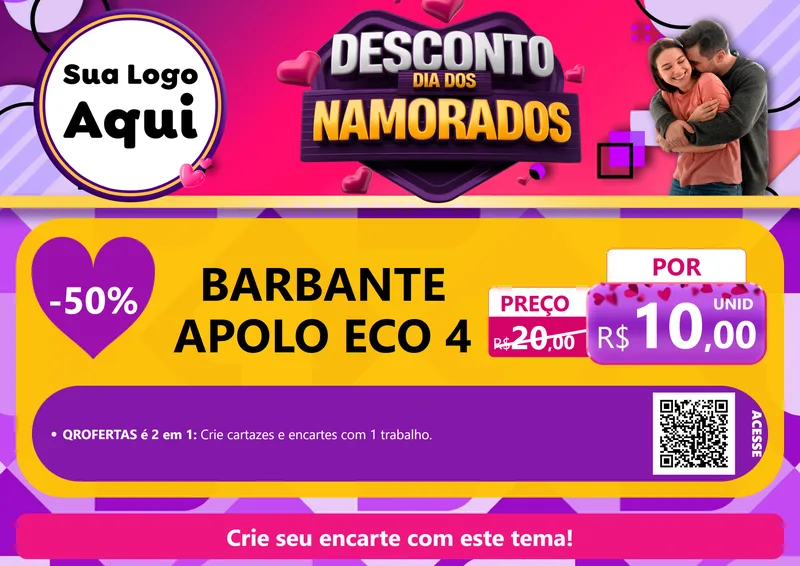 Modelo de Cartaz para Cartaz A4 Horizontal com o tema Desconto Dia dos Namorados para Armarinho e Aviamentos