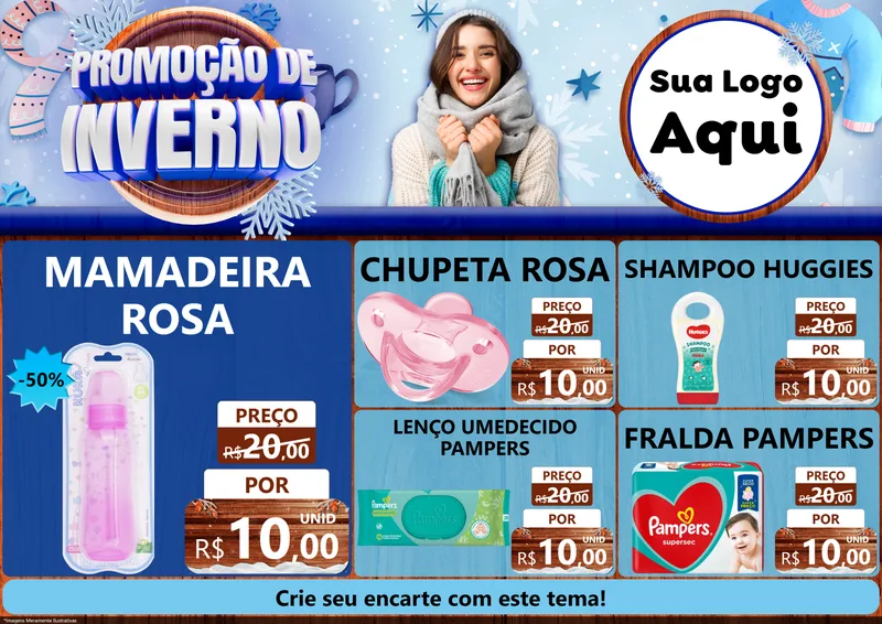 Modelo de Encarte para Encarte A4 Horizontal com o tema Promoção de Inverno para Bebês
