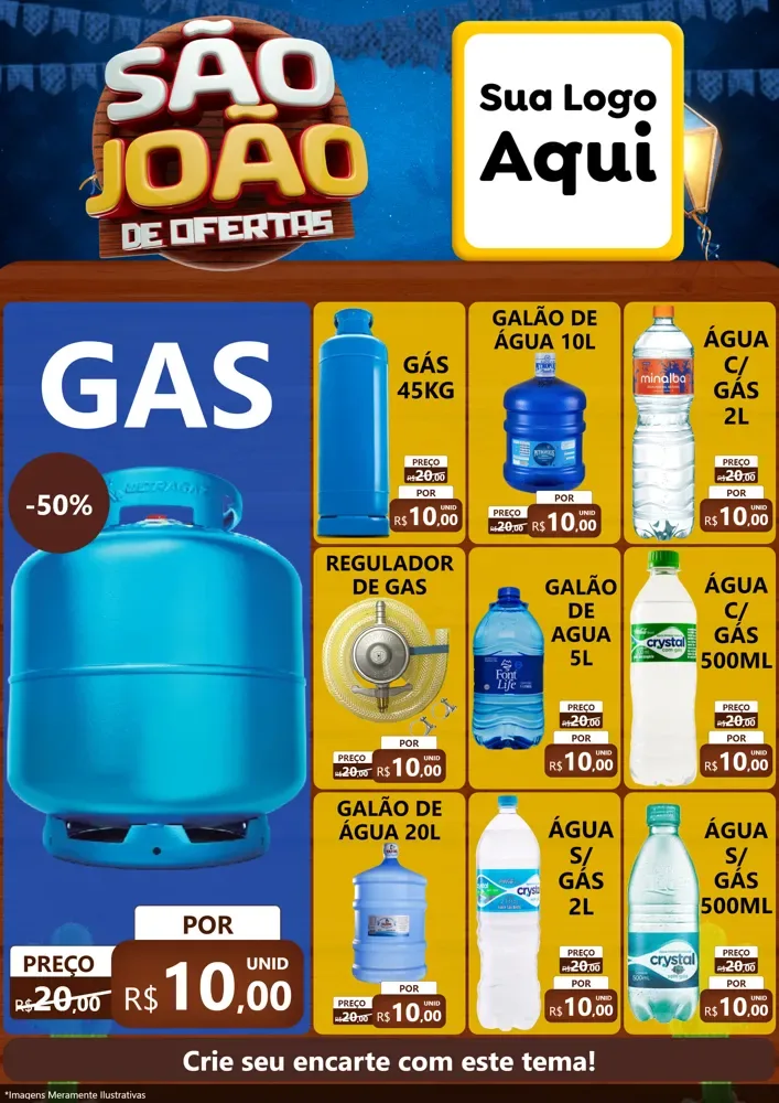 Modelo de Encarte para Encarte A4 Vertical com o tema São João Ofertas Imbatíveis! - Junina para Água e gás