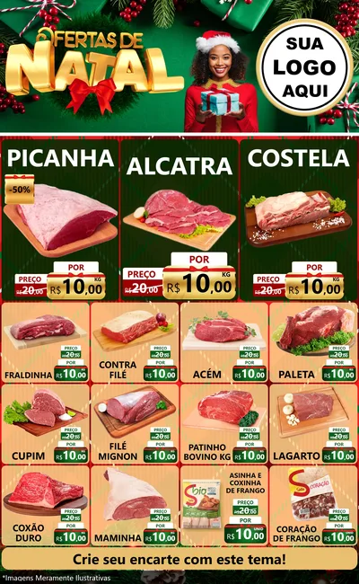 Modelo de Encarte para Encarte Grande com o tema Ofertas de Natal para Açougue