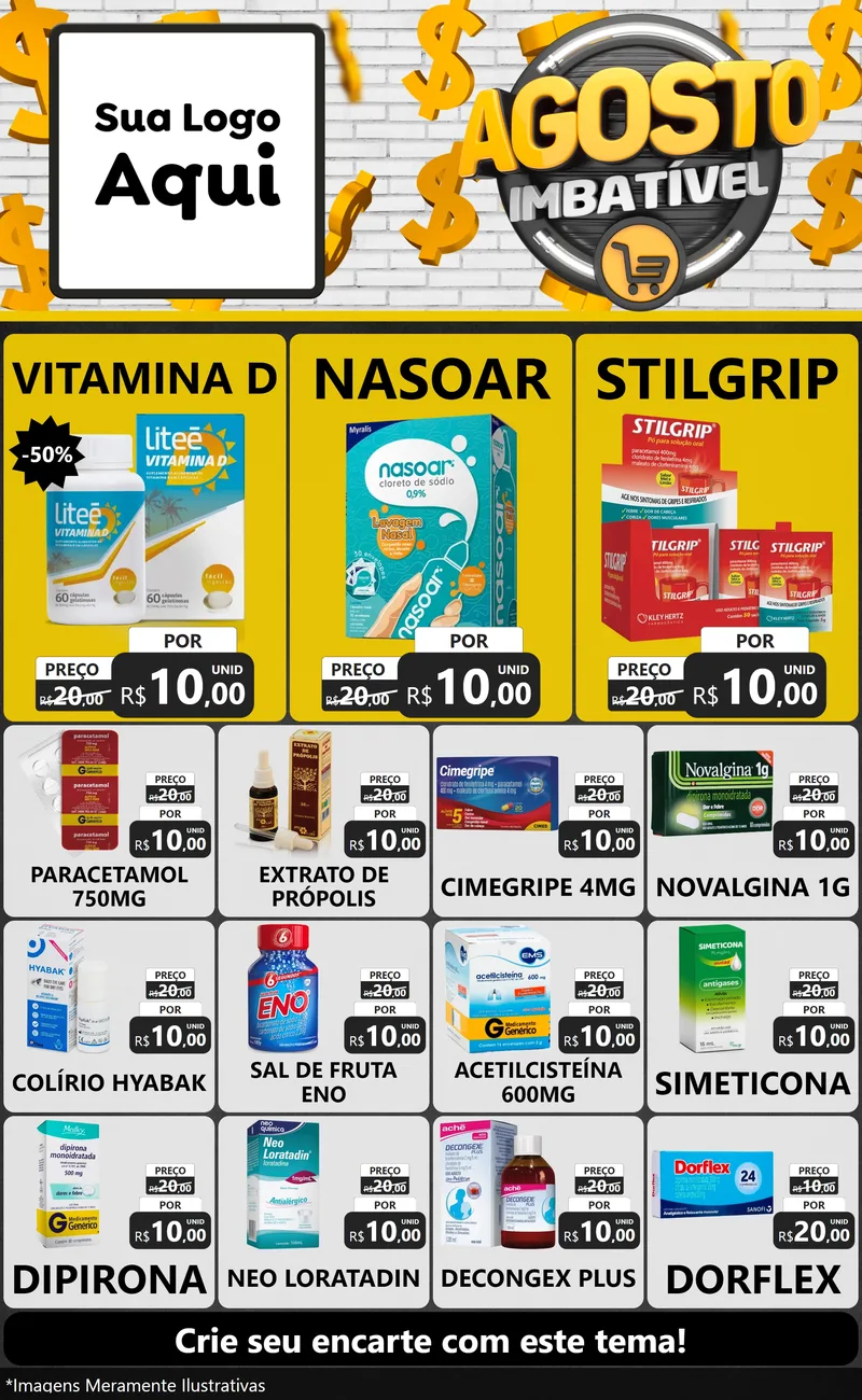 Modelo de Encarte para Encarte Grande com o tema Agosto imbatível para Farmácia