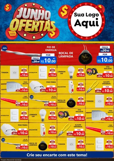 Modelo de Encarte para Encarte A4 Vertical com o tema Junho de Ofertas para Materiais Elétricos