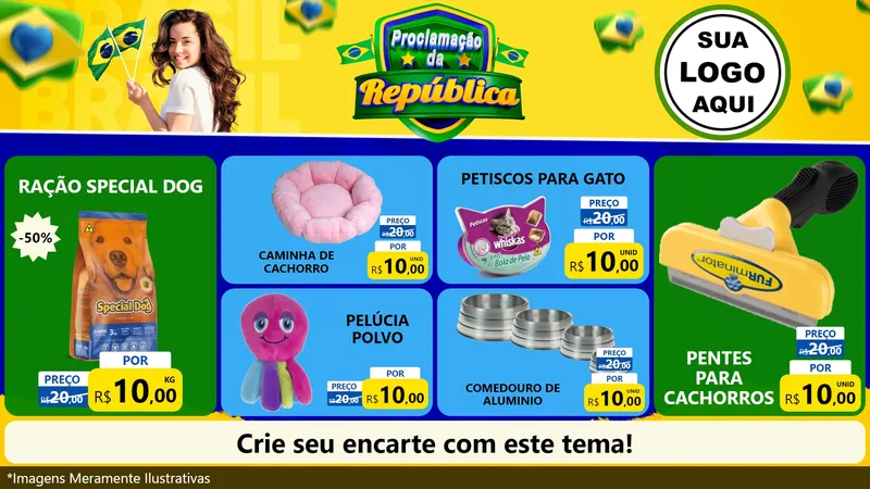 Modelo de TV para TV Horizontal com o tema Proclamação da República para Pet Shop
