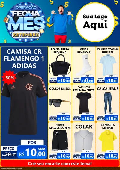 Modelo de Encarte para Encarte A4 Vertical com o tema Operação Fecha Mês Setembro para Roupas e acessórios