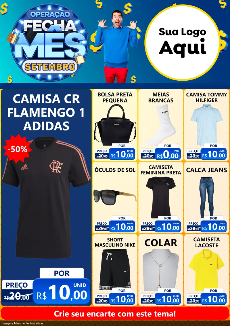 Modelo de Encarte para Encarte A4 Vertical com o tema Operação Fecha Mês Setembro para Roupas e acessórios