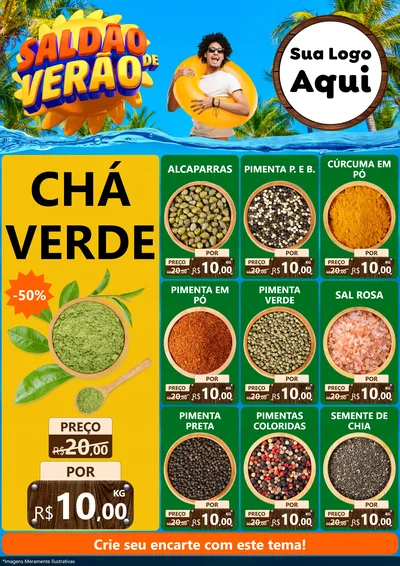 Modelo de Encarte para Encarte A4 Vertical com o tema Saldão de Verão para Produtos Naturais