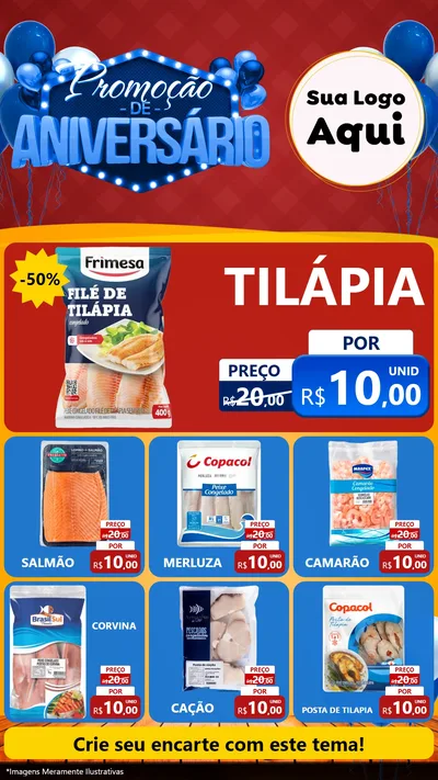 Modelo de Rede Social para Stories com o tema Promoção de Aniversário para Peixaria